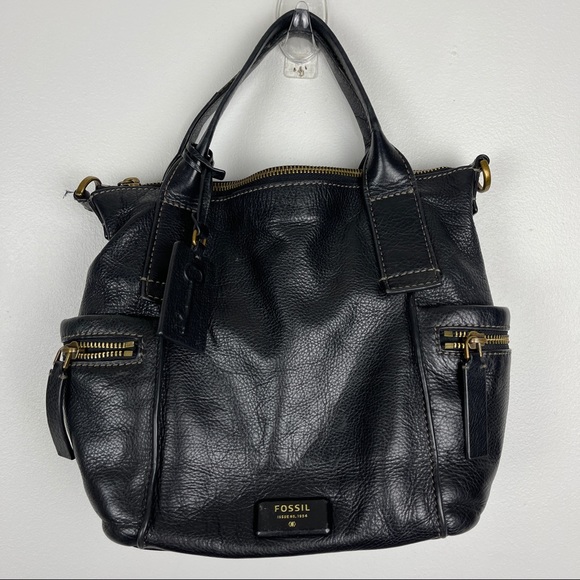 Fossil Handbags - Fossil Black Leather Small Satchel Handle Bag